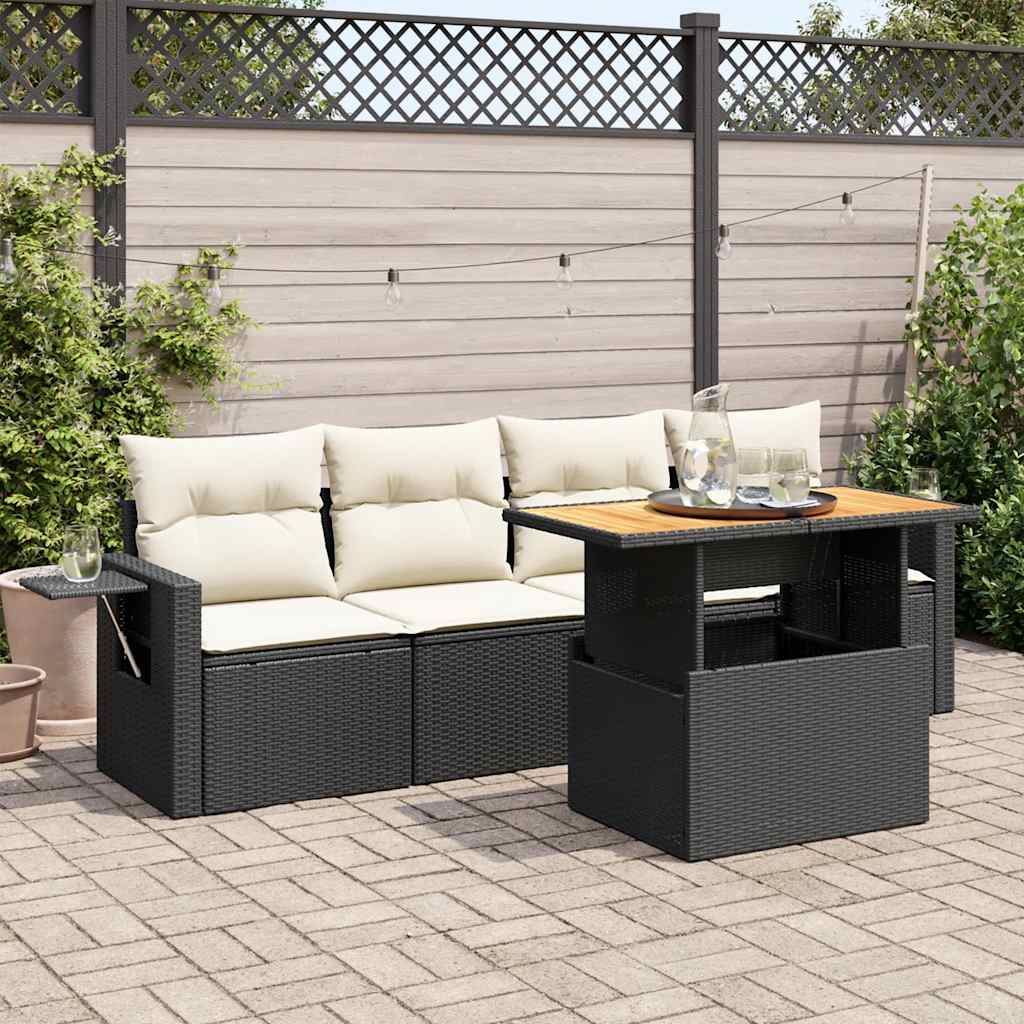 Set Divani da Giardino 5 pz con Cuscini in Polyrattan Nero | homemem39