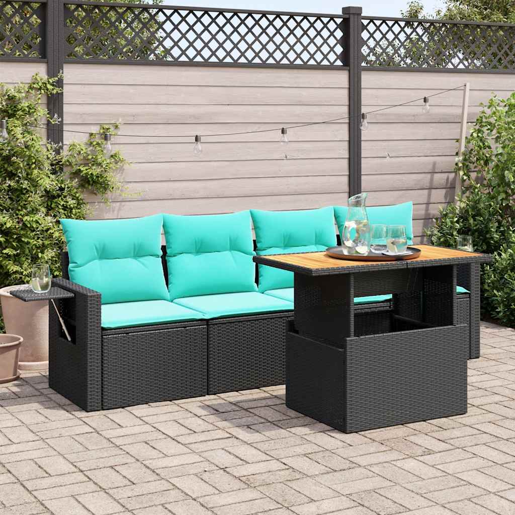 Set Divani da Giardino 5 pz con Cuscini in Polyrattan Nero | homemem39