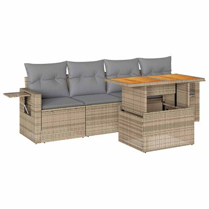 Set Divano da Giardino 5 pz con Cuscini Beige in Polyrattan | homemem39