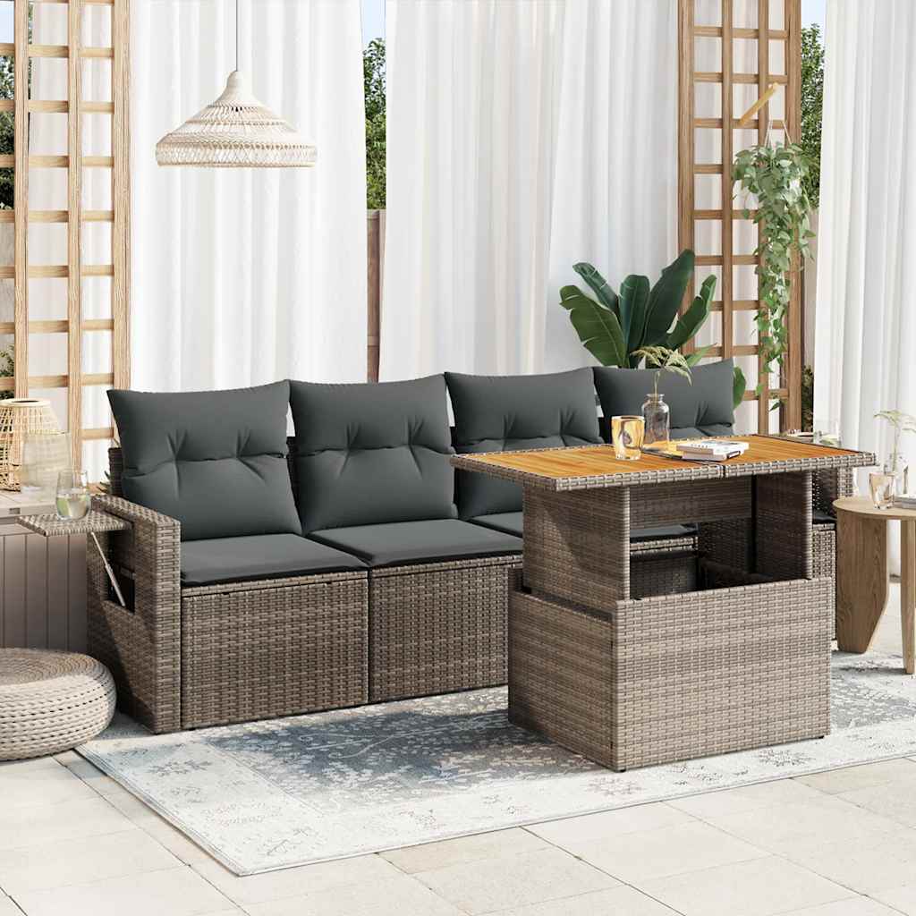 Set Divano da Giardino 5 pz con Cuscini Grigio in Polyrattan | homemem39