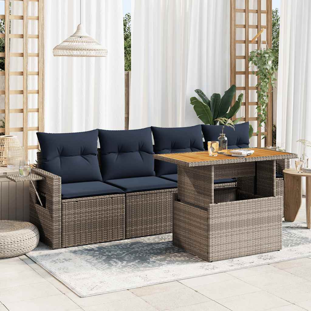 Set Divano da Giardino 5 pz con Cuscini Grigio in Polyrattan | homemem39