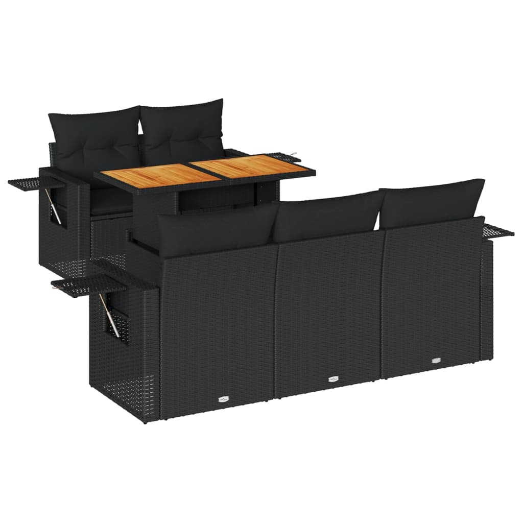 Set Divano da Giardino 6 pz con Cuscini Nero in Polyrattan | homemem39