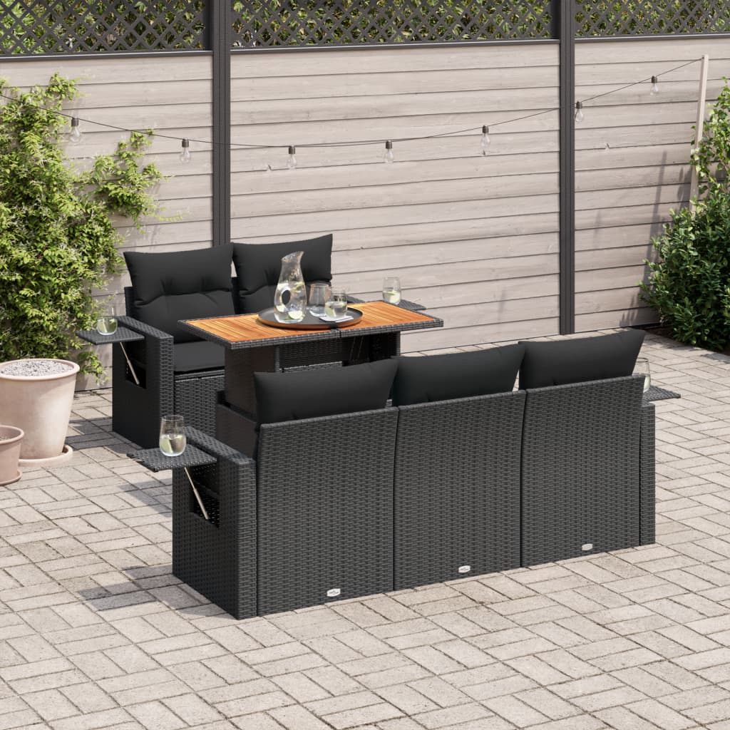 Set Divano da Giardino 6 pz con Cuscini Nero in Polyrattan | homemem39