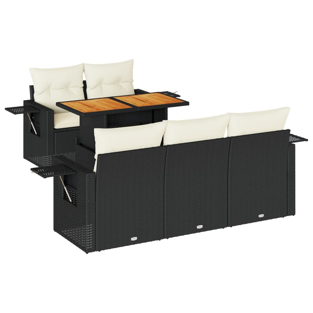 Set Divano da Giardino 6 pz con Cuscini Nero in Polyrattan - homemem39