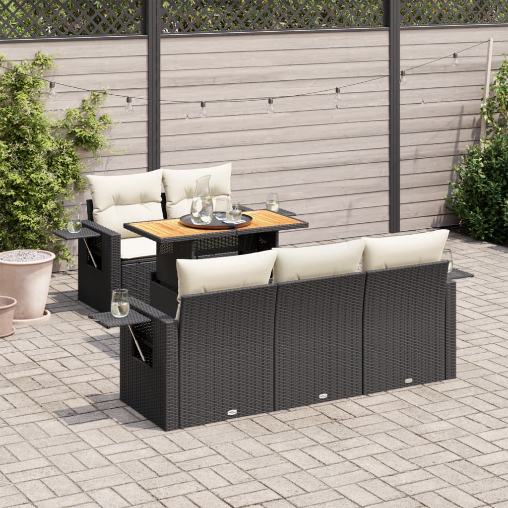 Set Divano da Giardino 6 pz con Cuscini Nero in Polyrattan - homemem39