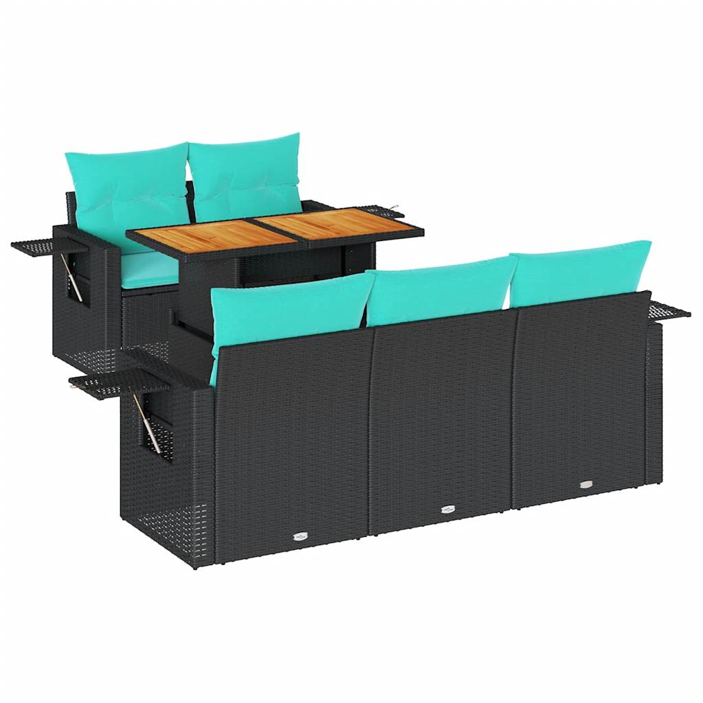 Set Divano da Giardino 6 pz con Cuscini Nero in Polyrattan | homemem39