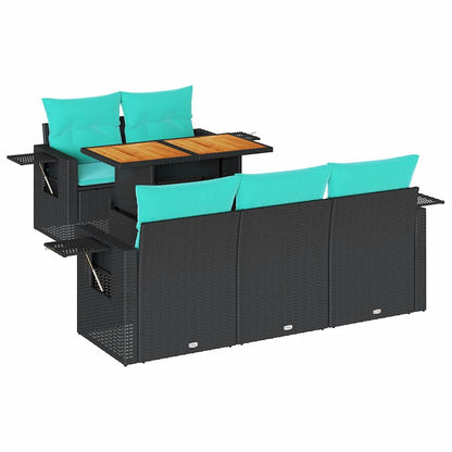 Set Divano da Giardino 6 pz con Cuscini Nero in Polyrattan | homemem39
