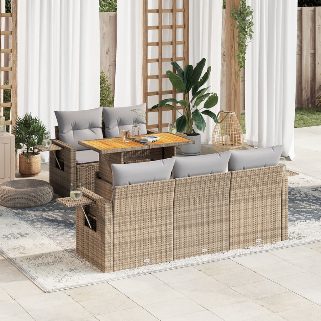 Set Divano da Giardino 6 pz con Cuscini Beige in Polyrattan | homemem39