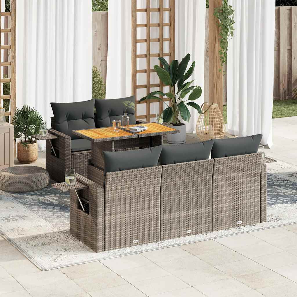 Set Divano da Giardino 6 pz con Cuscini Grigio in Polyrattan | homemem39
