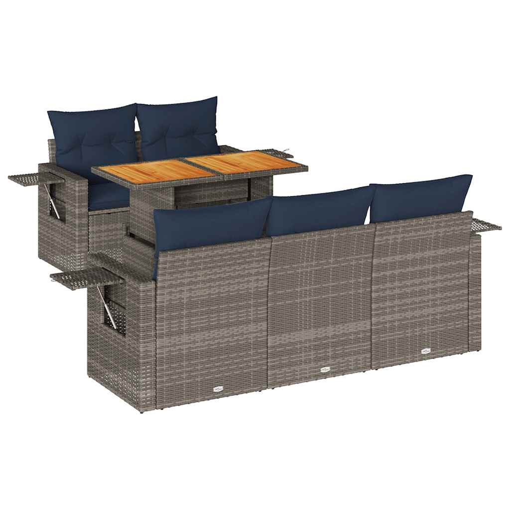 Set Divano da Giardino 6 pz con Cuscini Grigio in Polyrattan