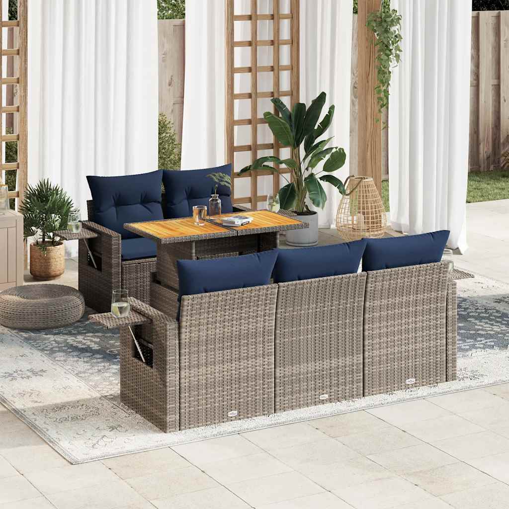 Set Divano da Giardino 6 pz con Cuscini Grigio in Polyrattan