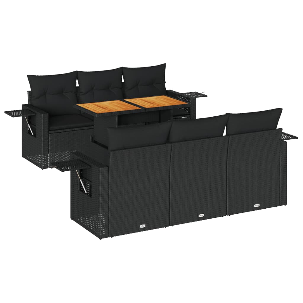 Set Divani da Giardino con Cuscini 7pz Nero Polyrattan | homemem39