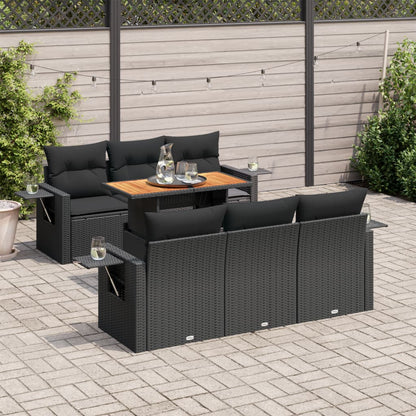 Set Divani da Giardino con Cuscini 7pz Nero Polyrattan | homemem39