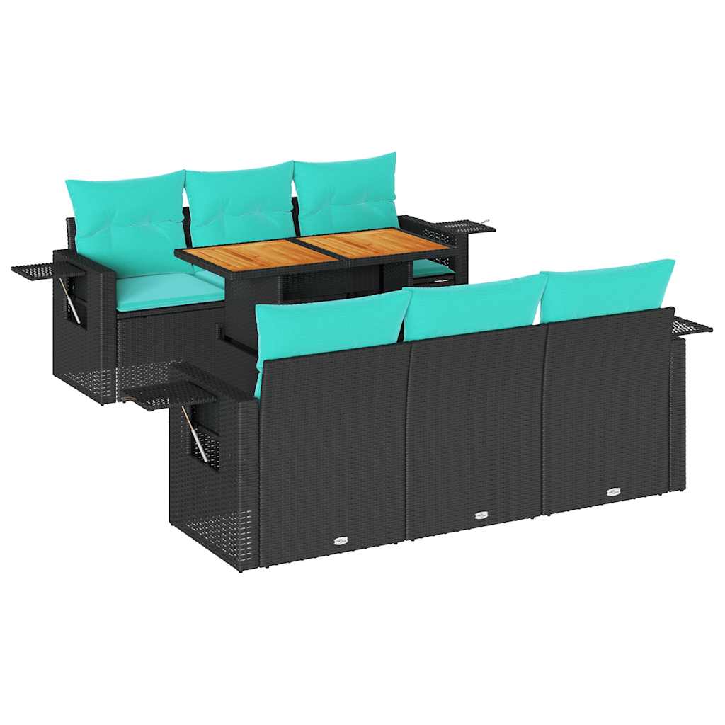 Set Divani da Giardino con Cuscini 7pz Nero Polyrattan | homemem39