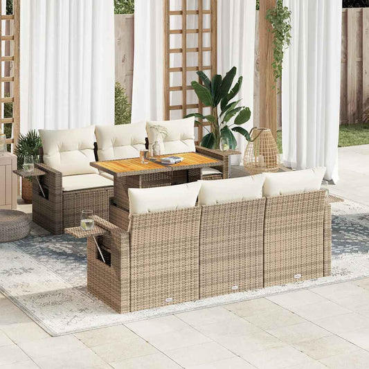 Set Divani da Giardino 7 pz con Cuscini Beige in Polyrattan - homemem39