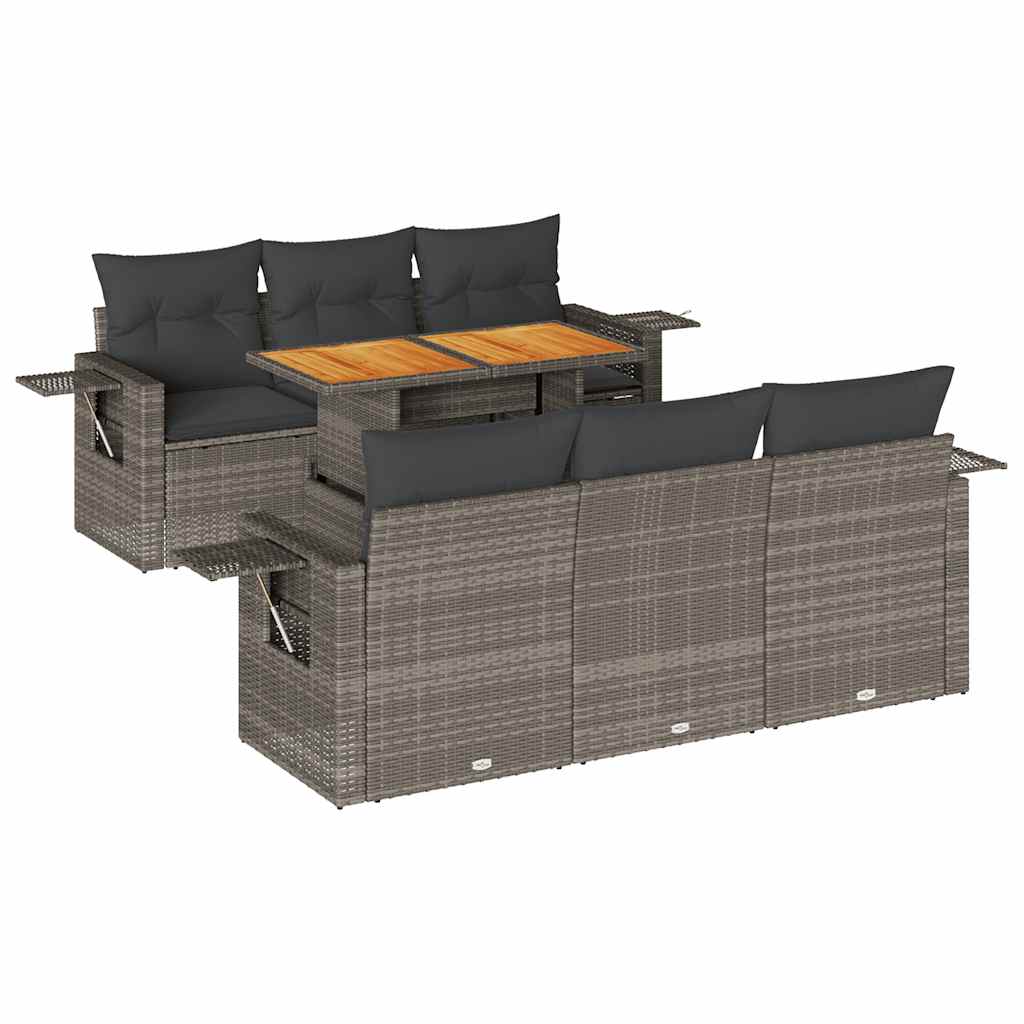 Set Divani da Giardino 7 pz con Cuscini Grigio in Polyrattan | homemem39
