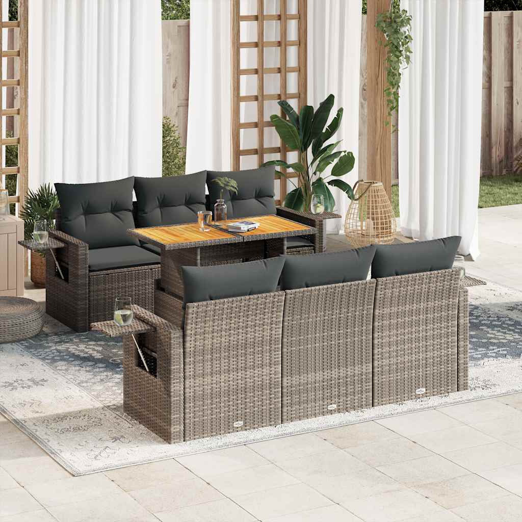 Set Divani da Giardino 7 pz con Cuscini Grigio in Polyrattan | homemem39
