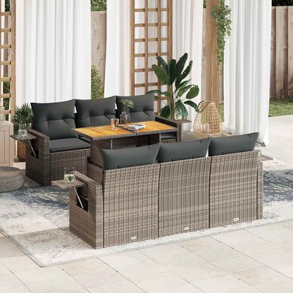 Set Divani da Giardino 7 pz con Cuscini Grigio in Polyrattan | homemem39