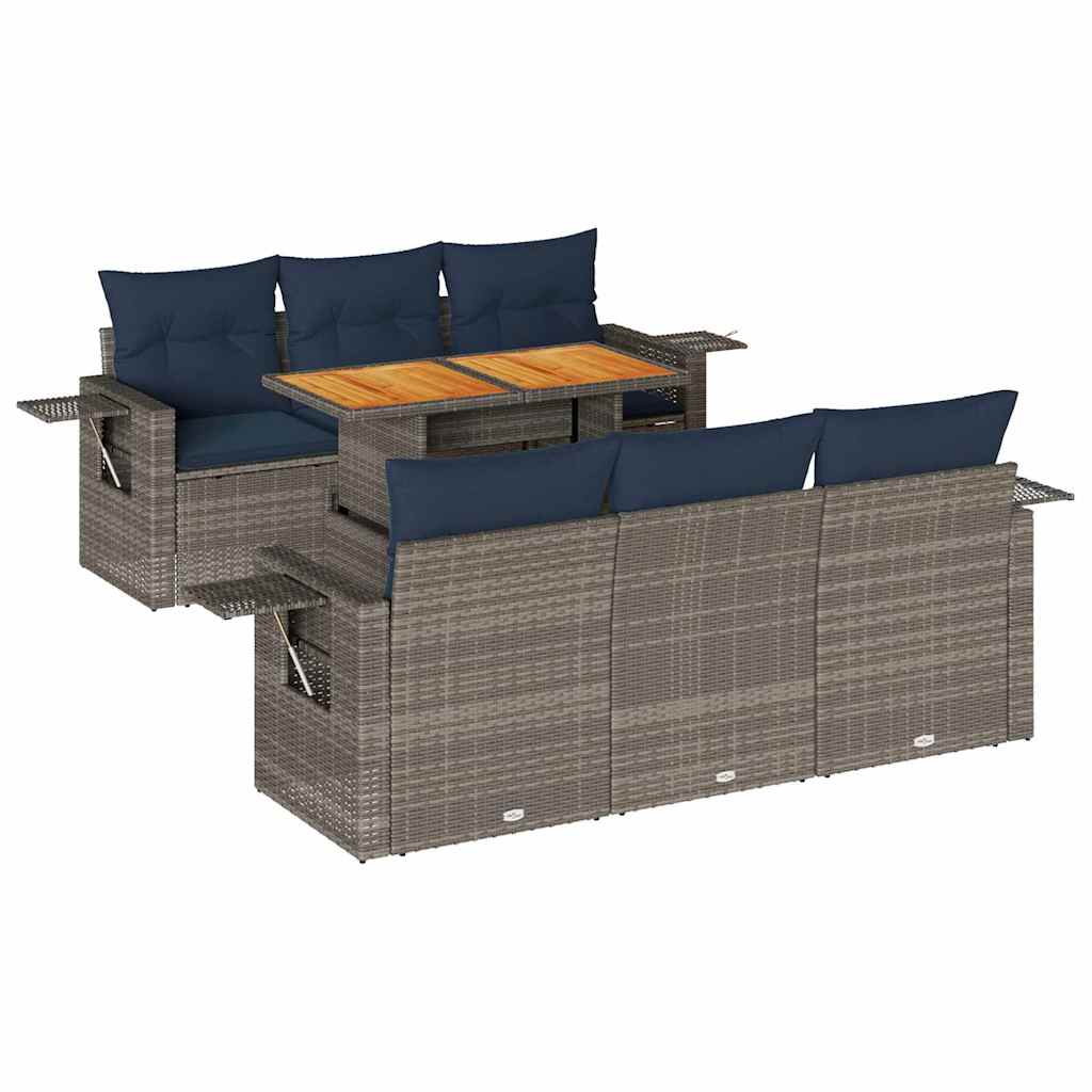 Set Divani da Giardino 7 pz con Cuscini Grigio in Polyrattan