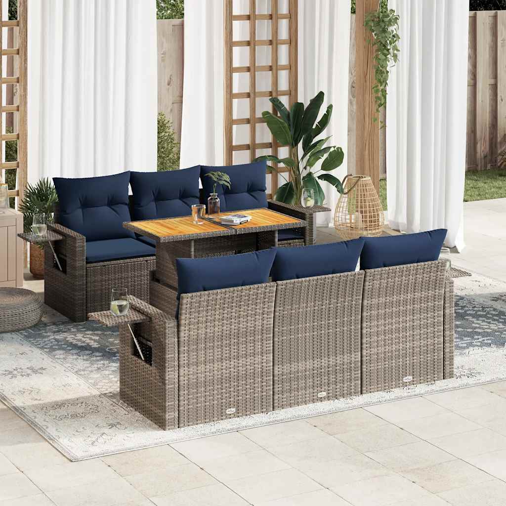 Set Divani da Giardino 7 pz con Cuscini Grigio in Polyrattan | homemem39