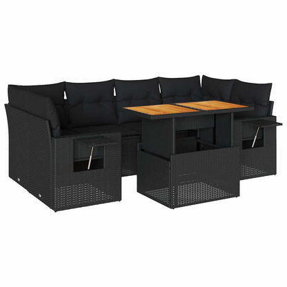 Set Divani da Giardino con Cuscini 7pz Nero Polyrattan | homemem39
