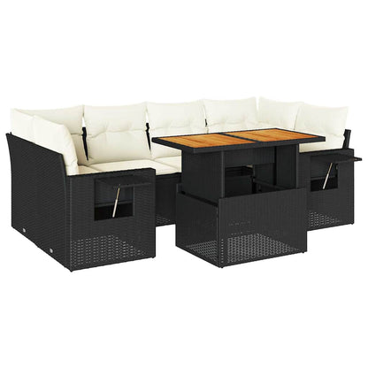 Set Divani da Giardino con Cuscini 7pz Nero Polyrattan | homemem39