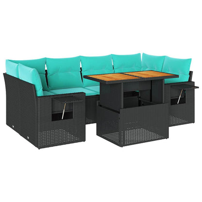 Set Divani da Giardino con Cuscini 7pz Nero Polyrattan | homemem39