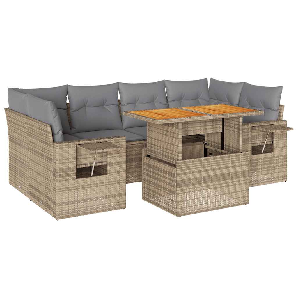 Set Divani da Giardino 7 pz con Cuscini Beige in Polyrattan - homemem39