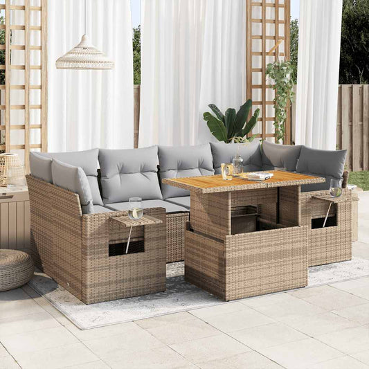 Set Divani da Giardino 7 pz con Cuscini Beige in Polyrattan - homemem39
