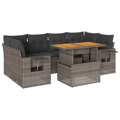 Set Divani da Giardino 7 pz con Cuscini Grigio in Polyrattan | homemem39