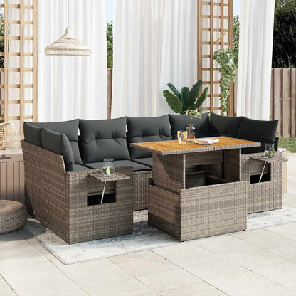 Set Divani da Giardino 7 pz con Cuscini Grigio in Polyrattan | homemem39