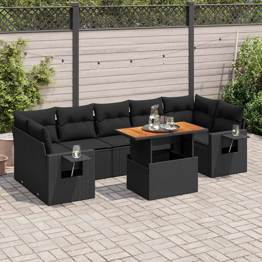 Set Divani da Giardino con Cuscini 8 pz Nero in Polyrattan | homemem39