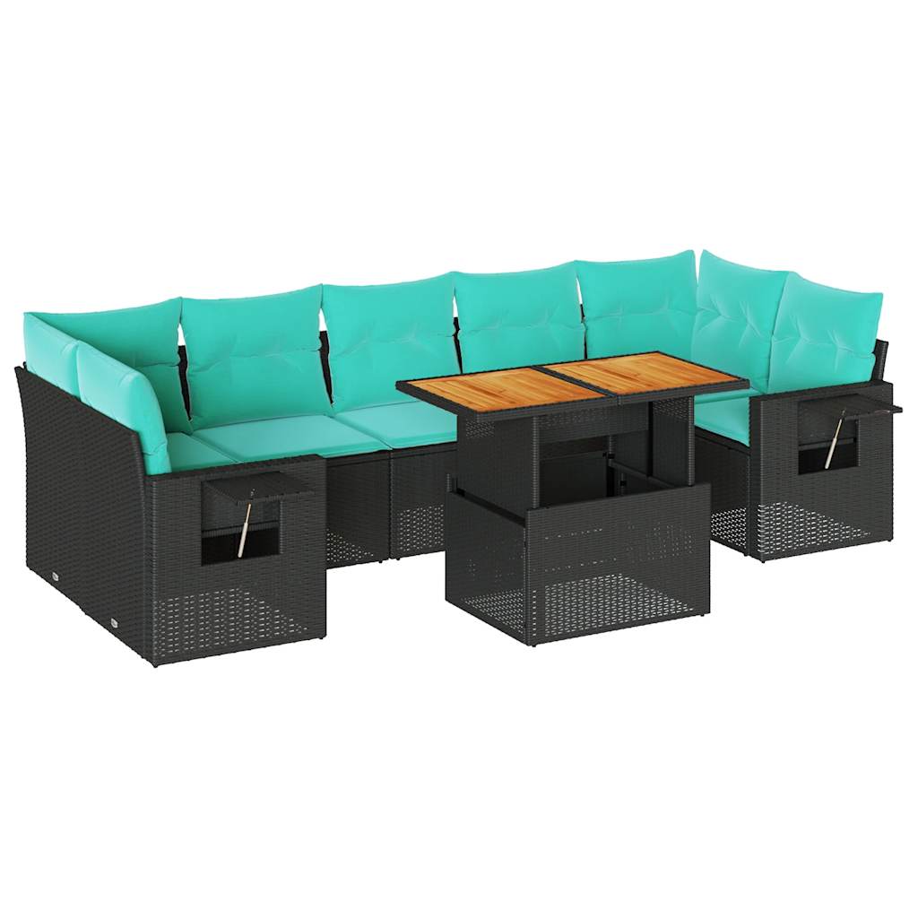 Set Divani da Giardino con Cuscini 8 pz Nero in Polyrattan | homemem39