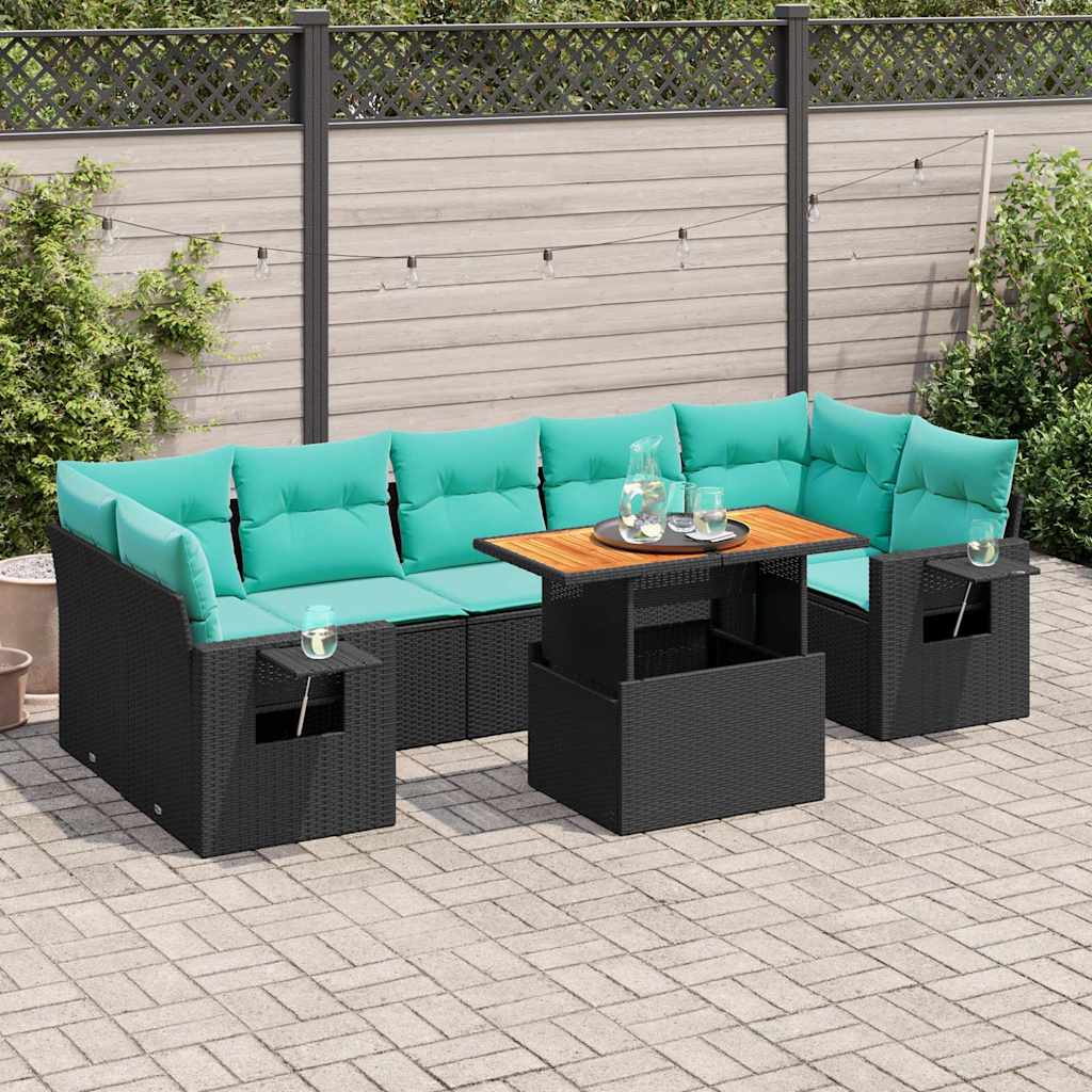 Set Divani da Giardino con Cuscini 8 pz Nero in Polyrattan