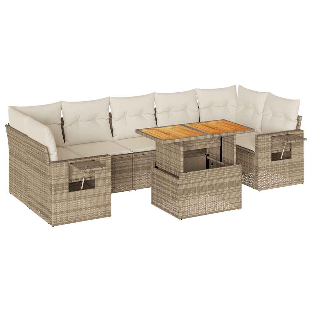 Set Divano da Giardino 8 pz con Cuscini Beige in Polyrattan | homemem39