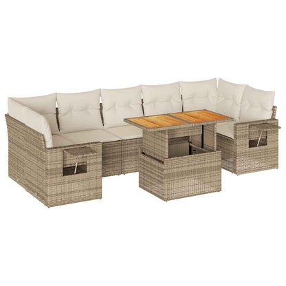 Set Divano da Giardino 8 pz con Cuscini Beige in Polyrattan | homemem39