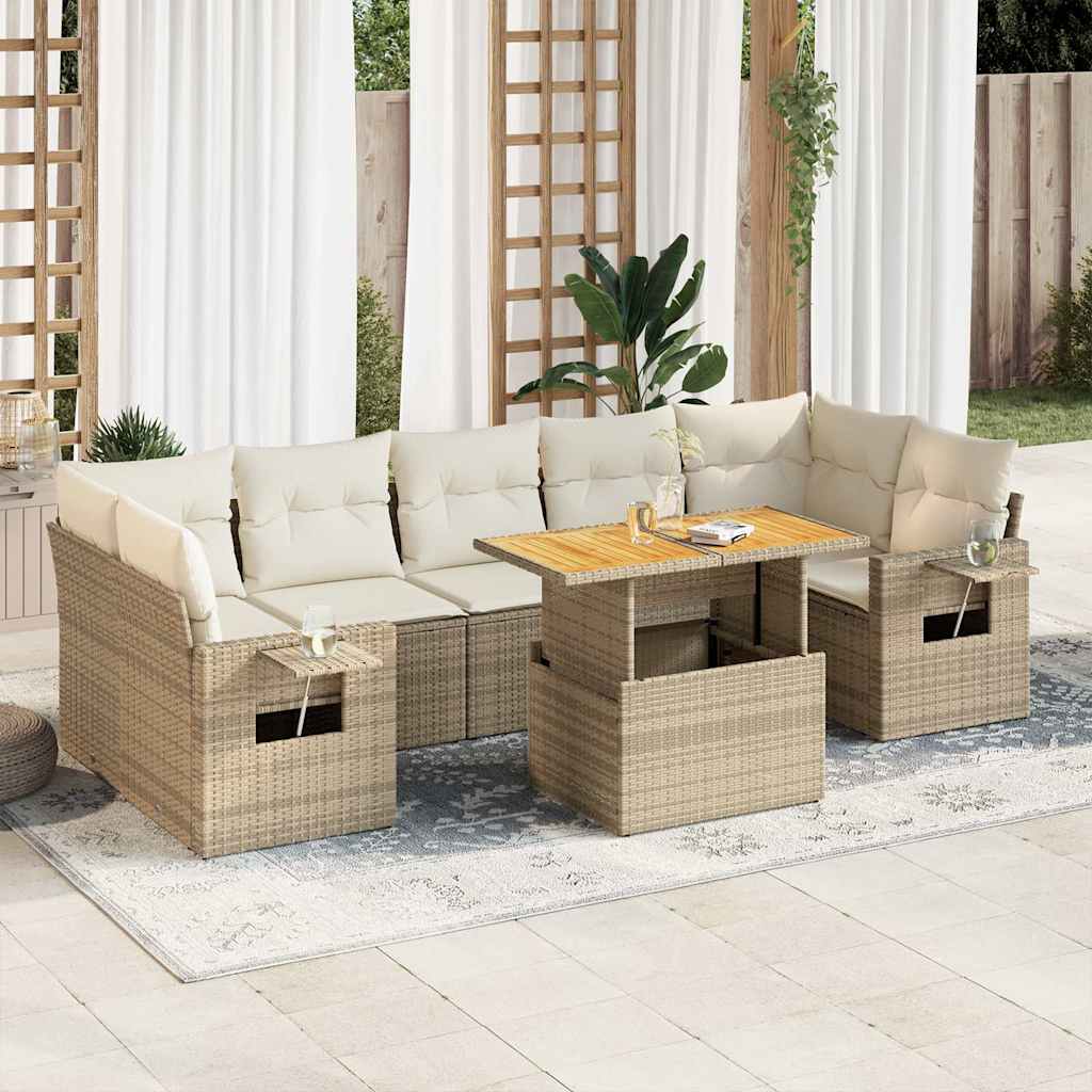 Set Divano da Giardino 8 pz con Cuscini Beige in Polyrattan | homemem39