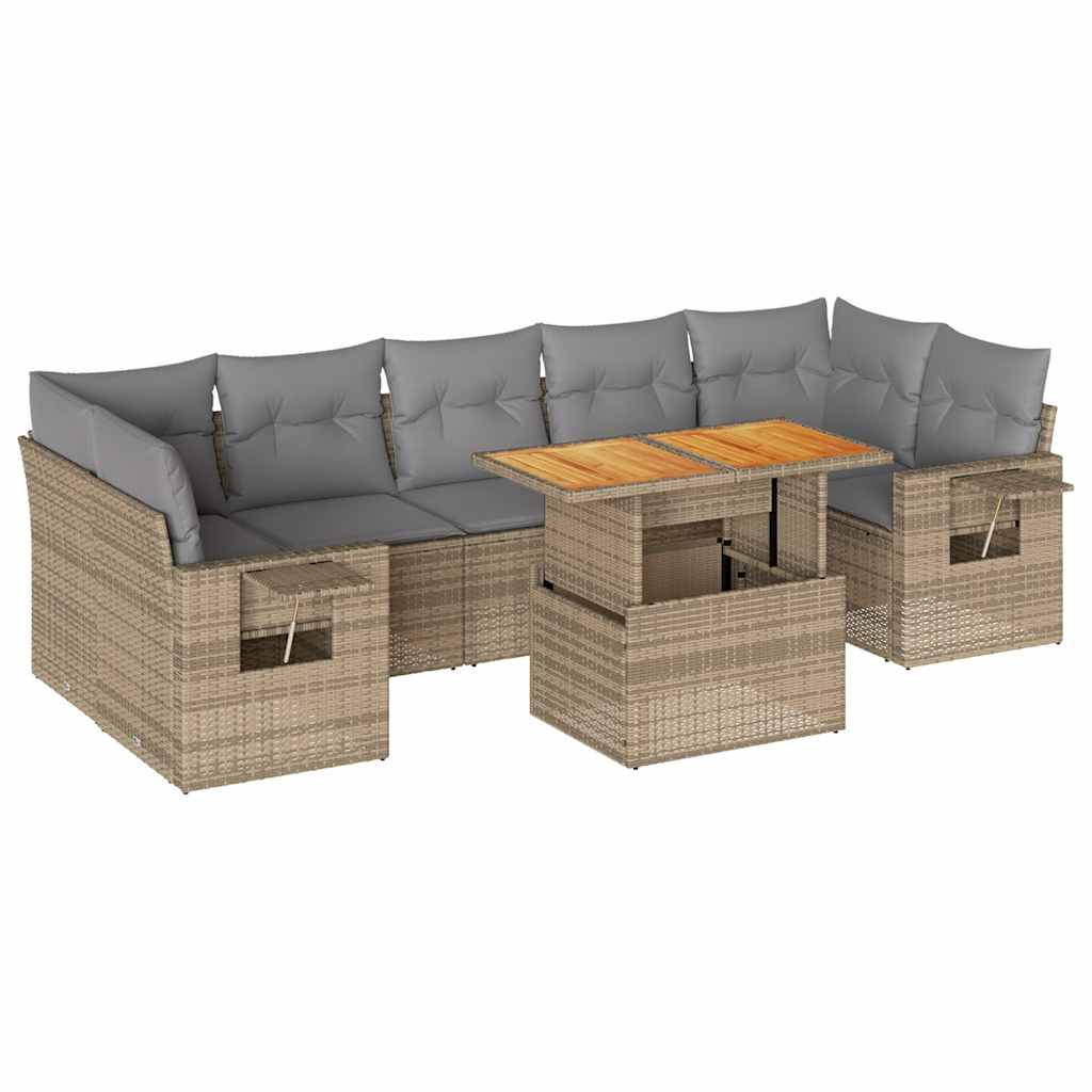 Set Divano da Giardino 8 pz con Cuscini Beige in Polyrattan - homemem39