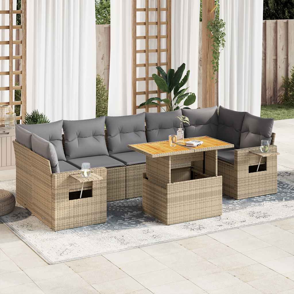 Set Divano da Giardino 8 pz con Cuscini Beige in Polyrattan - homemem39