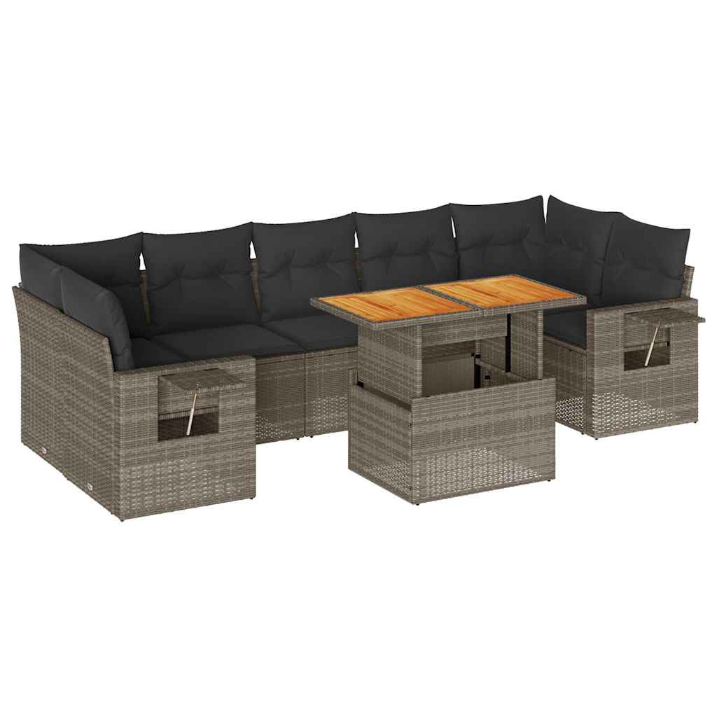 Set Divano da Giardino 8 pz con Cuscini Grigio in Polyrattan