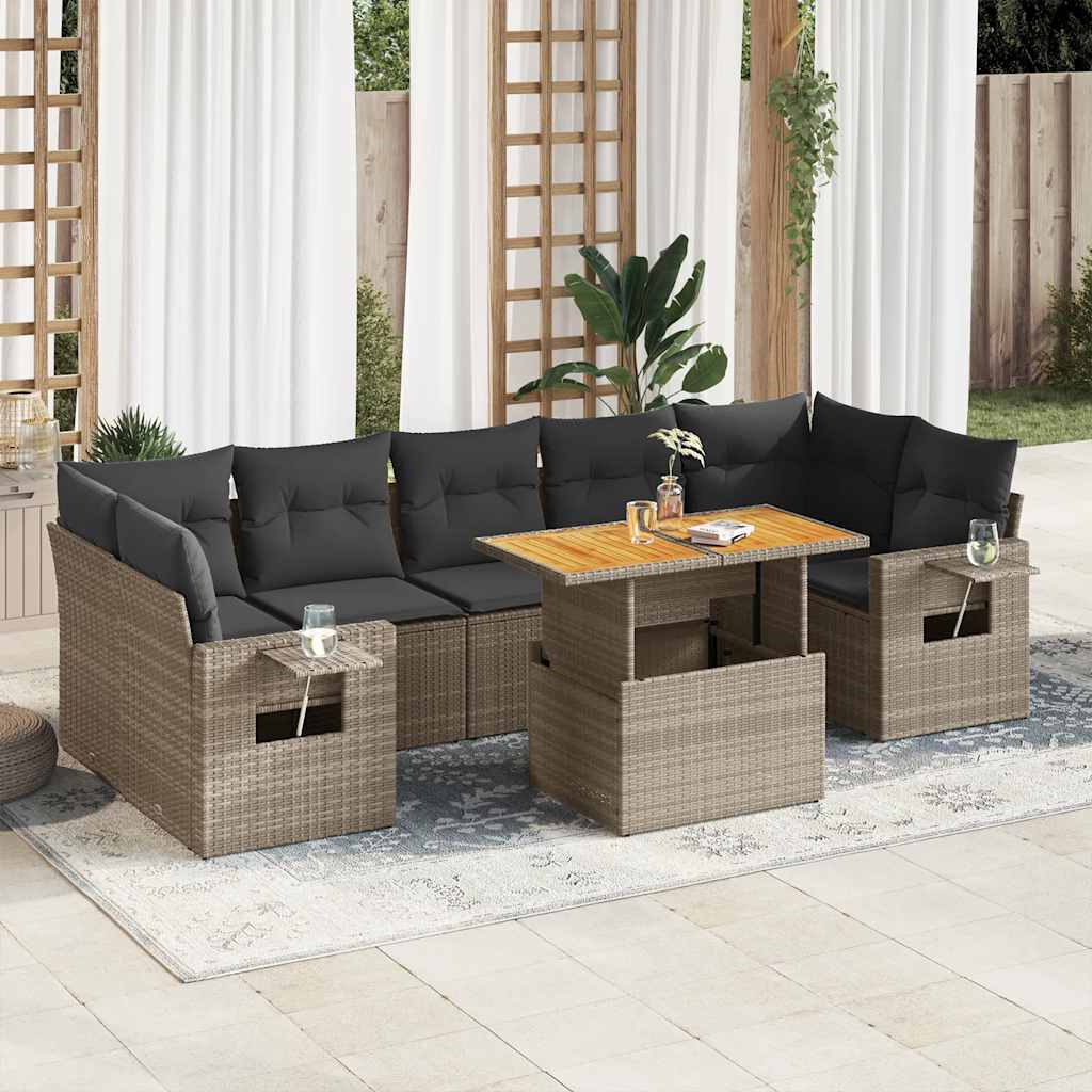 Set Divano da Giardino 8 pz con Cuscini Grigio in Polyrattan | homemem39