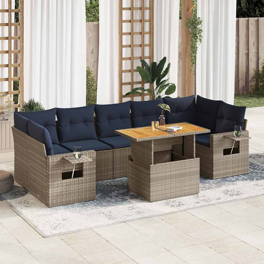 Set Divano da Giardino 8 pz con Cuscini Grigio in Polyrattan - homemem39