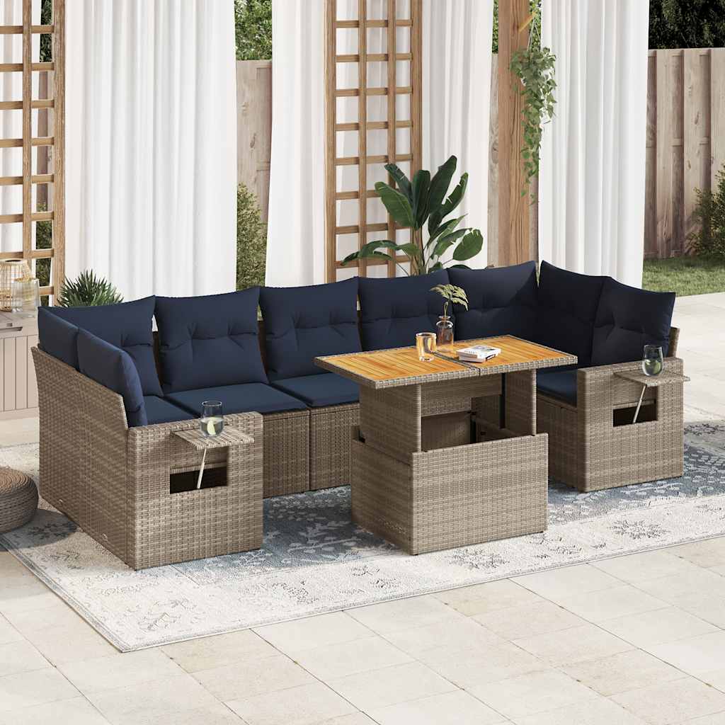 Set Divano da Giardino 8 pz con Cuscini Grigio in Polyrattan