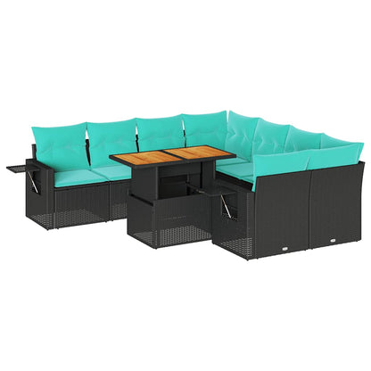 Set Divani da Giardino 9 pz con Cuscini Nero in Polyrattan | homemem39