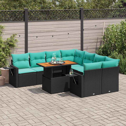 Set Divani da Giardino 9 pz con Cuscini Nero in Polyrattan | homemem39