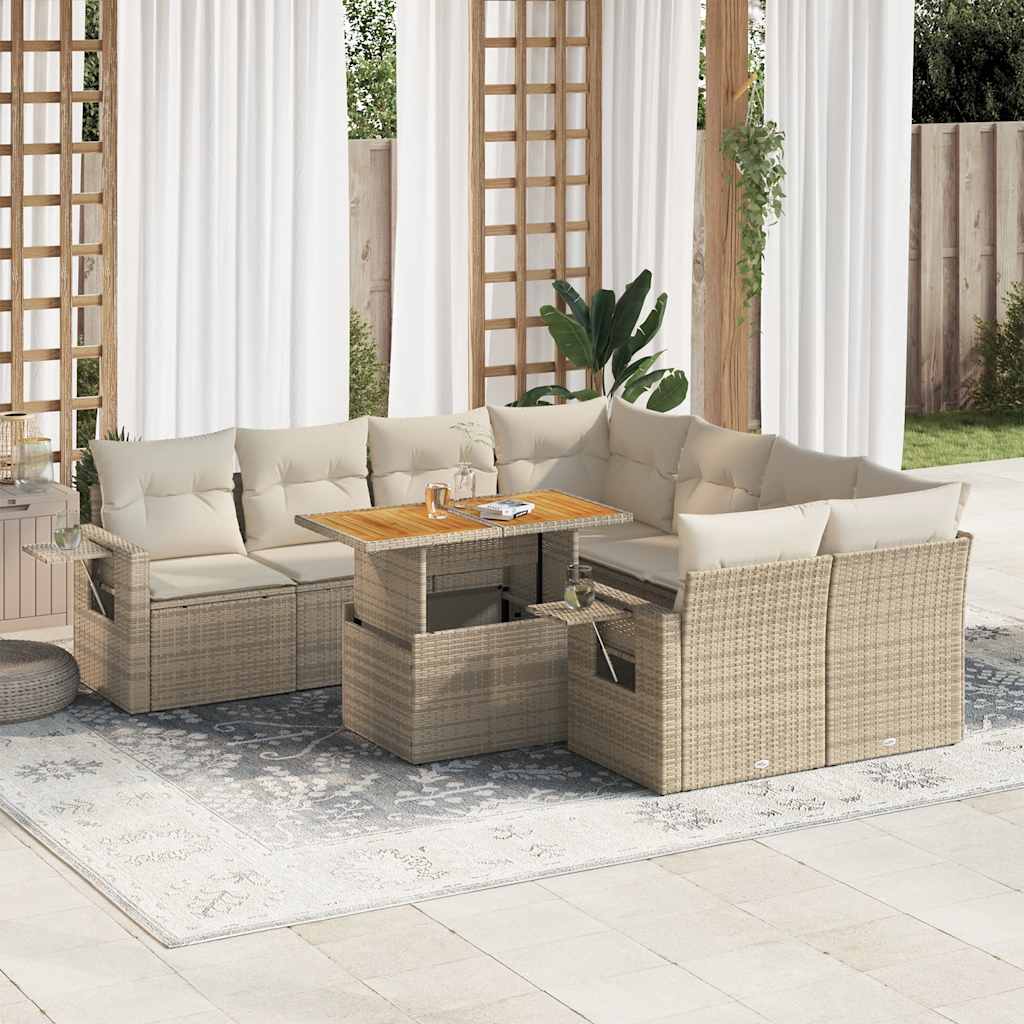 Set Divano da Giardino 9 pz con Cuscini Beige in Polyrattan | homemem39