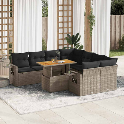 Set Divano da Giardino 9 pz con Cuscini Grigio in Polyrattan | homemem39