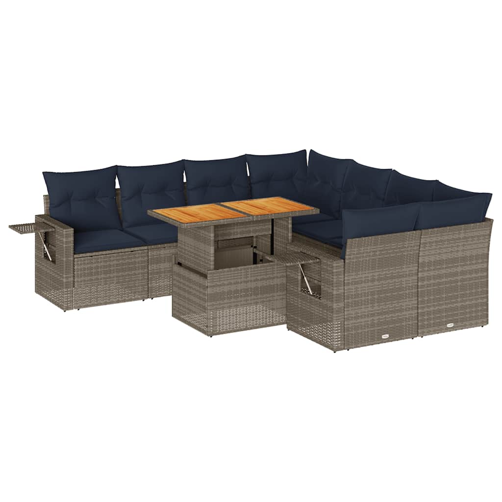 Set Divano da Giardino 9 pz con Cuscini Grigio in Polyrattan | homemem39