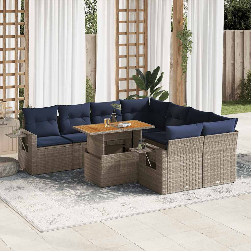 Set Divano da Giardino 9 pz con Cuscini Grigio in Polyrattan | homemem39