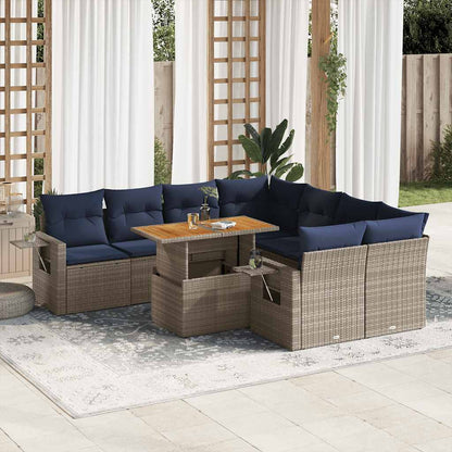 Set Divano da Giardino 9 pz con Cuscini Grigio in Polyrattan | homemem39